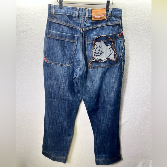 Fubu Platinum Fat Albert Y2K Baggy Leg Jeans Mens 32/34 Blue Denim 90s Vintage - Picture 8 of 11